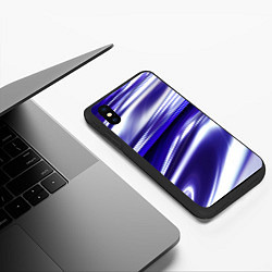 Чехол iPhone XS Max матовый Белая синяя абстракция волнами, цвет: 3D-черный — фото 2