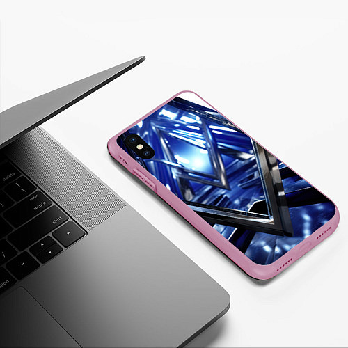 Чехол iPhone XS Max матовый Синяя и черная конструкция абстракция / 3D-Розовый – фото 3