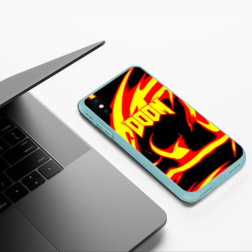 Чехол iPhone XS Max матовый Doom eternal fire storm / 3D-Мятный – фото 3