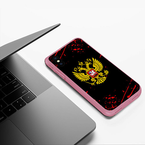 Чехол iPhone XS Max матовый Краски Россия герб / 3D-Малиновый – фото 3