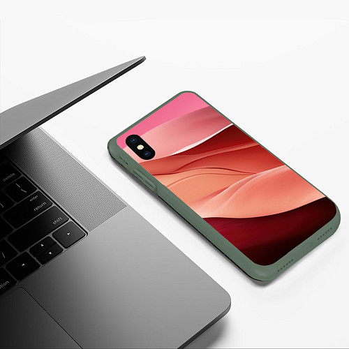 Чехол iPhone XS Max матовый Нежная персиковая абстракция / 3D-Темно-зеленый – фото 3