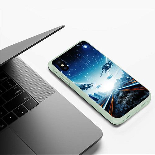 Чехол iPhone XS Max матовый Космическая абстракция / 3D-Салатовый – фото 3