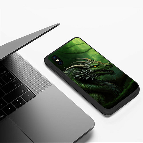 Чехол iPhone XS Max матовый Зеленый дракон символ 2024 / 3D-Черный – фото 3