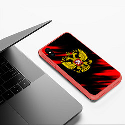 Чехол iPhone XS Max матовый Герб РФ патриотический краски, цвет: 3D-красный — фото 2
