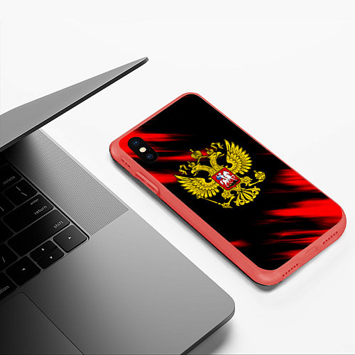 Чехол iPhone XS Max матовый Герб РФ патриотический краски / 3D-Красный – фото 3