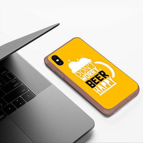 Чехол iPhone XS Max матовый Dont worry - beer happy / 3D-Коричневый – фото 3