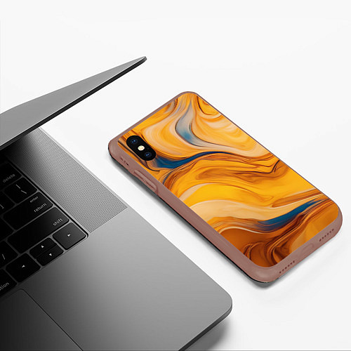 Чехол iPhone XS Max матовый Жидкая золотая текстура - нейросеть / 3D-Коричневый – фото 3