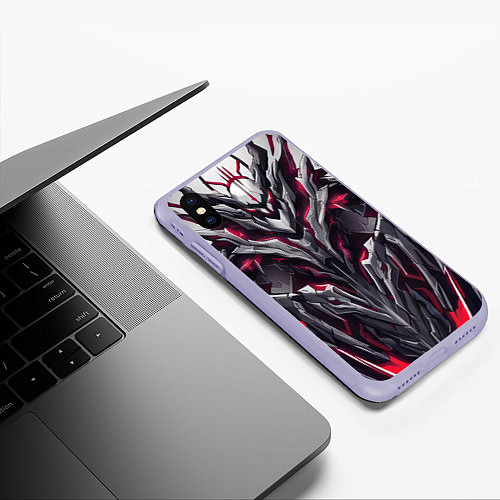 Чехол iPhone XS Max матовый Адская киберпанк броня красная / 3D-Светло-сиреневый – фото 3