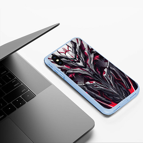 Чехол iPhone XS Max матовый Адская киберпанк броня красная / 3D-Голубой – фото 3