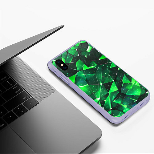 Чехол iPhone XS Max матовый Зелёное разбитое стекло / 3D-Светло-сиреневый – фото 3