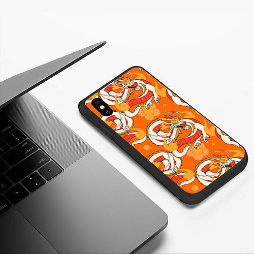 Чехол iPhone XS Max матовый Оранжевый дракон 2024 / 3D-Черный – фото 3