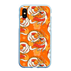 Чехол iPhone XS Max матовый Оранжевый дракон 2024, цвет: 3D-голубой