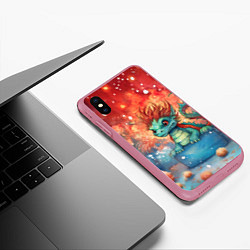 Чехол iPhone XS Max матовый Новогодний маленький дракон символ 2024, цвет: 3D-малиновый — фото 2