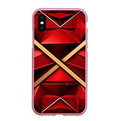 Чехол iPhone XS Max матовый Золотые ленты на красном фоне, цвет: 3D-розовый