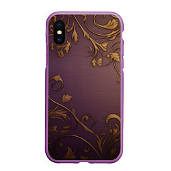 Чехол iPhone XS Max матовый Золотистые узоры на фиолетовом фоне, цвет: 3D-фиолетовый