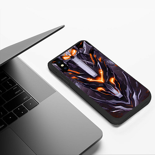 Чехол iPhone XS Max матовый Жёлтая кибер броня / 3D-Черный – фото 3