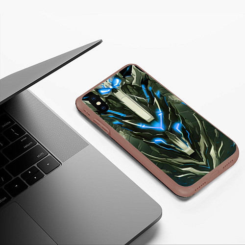 Чехол iPhone XS Max матовый Синяя кибер броня / 3D-Коричневый – фото 3