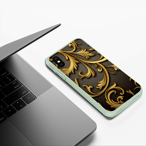 Чехол iPhone XS Max матовый Gold abstract / 3D-Салатовый – фото 3