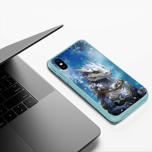 Чехол iPhone XS Max матовый Зимний дракон / 3D-Мятный – фото 3