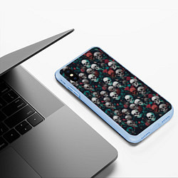 Чехол iPhone XS Max матовый Красные цветы и черепа, цвет: 3D-голубой — фото 2