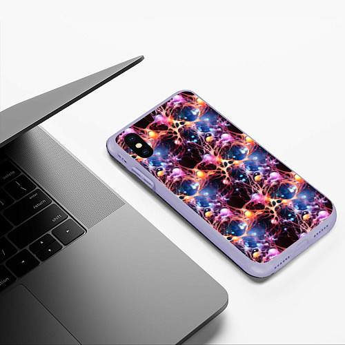 Чехол iPhone XS Max матовый Узор нейронные связи / 3D-Светло-сиреневый – фото 3