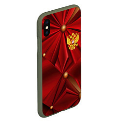 Чехол iPhone XS Max матовый Золотой герб России на красной абстракции, цвет: 3D-темно-зеленый — фото 2