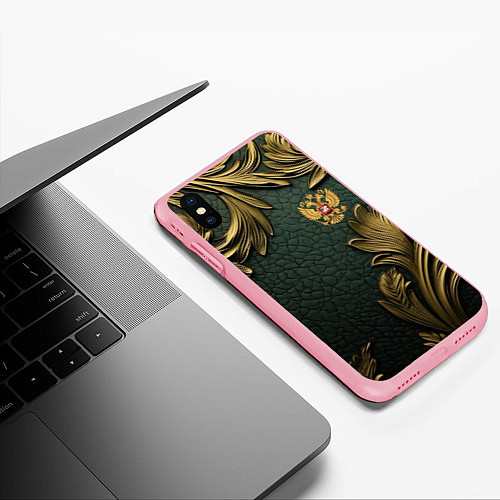 Чехол iPhone XS Max матовый Золотые узоры и герб России / 3D-Баблгам – фото 3