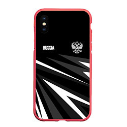 Чехол iPhone XS Max матовый Russia - black and white geometry, цвет: 3D-красный