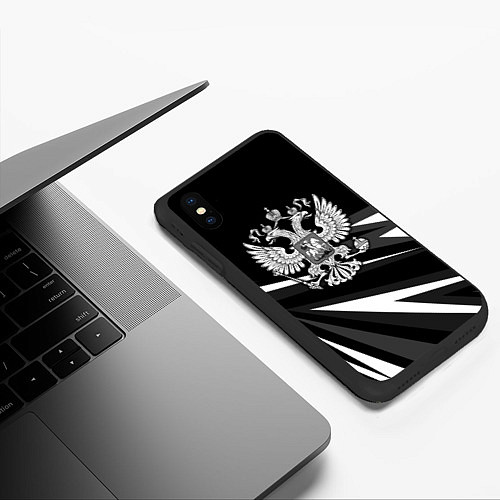 Чехол iPhone XS Max матовый Герб РФ - white and black geometry / 3D-Черный – фото 3