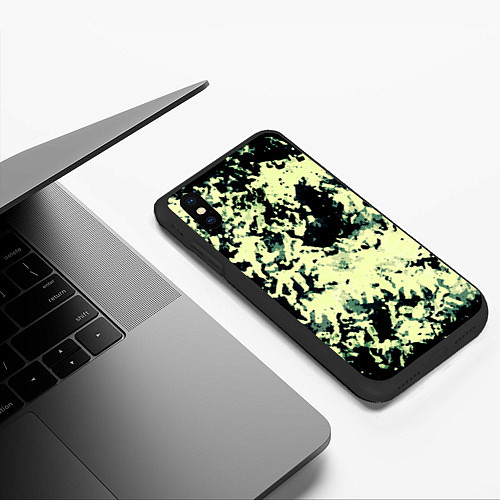 Чехол iPhone XS Max матовый Абстракция чёрный и бледно-зелёный / 3D-Черный – фото 3