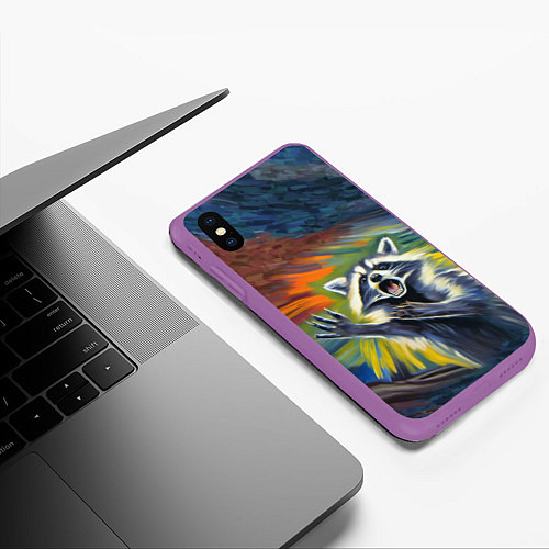 Чехол iPhone XS Max матовый Крик енота / 3D-Фиолетовый – фото 3