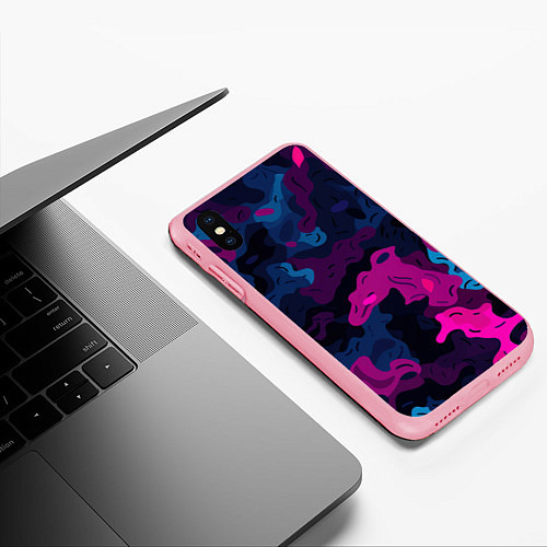 Чехол iPhone XS Max матовый Синий и фиолетовый абстрактный камуфляж / 3D-Баблгам – фото 3