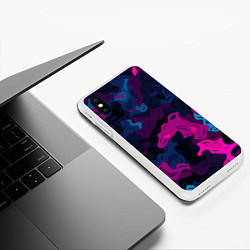 Чехол iPhone XS Max матовый Синий и фиолетовый абстрактный камуфляж, цвет: 3D-белый — фото 2