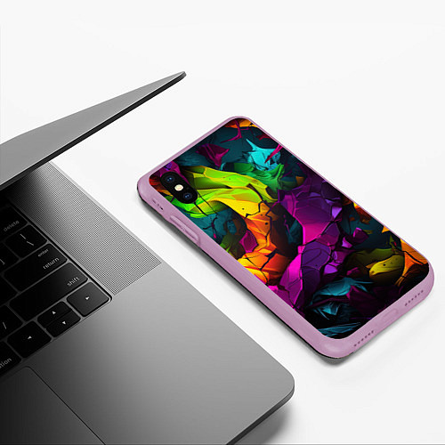 Чехол iPhone XS Max матовый Яркие разноцветные краски / 3D-Сиреневый – фото 3