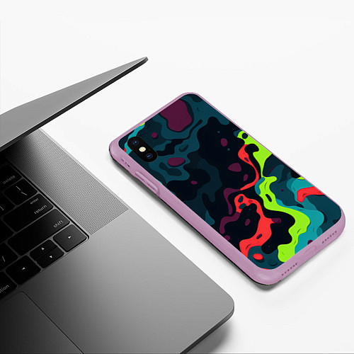 Чехол iPhone XS Max матовый Яркий кислотный абстрактный камуфляж / 3D-Сиреневый – фото 3