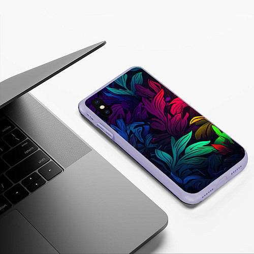 Чехол iPhone XS Max матовый Яркие абстрактные листья / 3D-Светло-сиреневый – фото 3