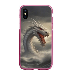 Чехол iPhone XS Max матовый Дракон в воде, цвет: 3D-малиновый