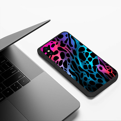 Чехол iPhone XS Max матовый Черные пятна на разноцветном фоне / 3D-Черный – фото 3