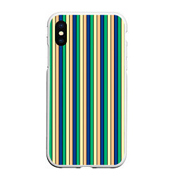 Чехол iPhone XS Max матовый Полосатый жёлто-зелёно-синий, цвет: 3D-белый