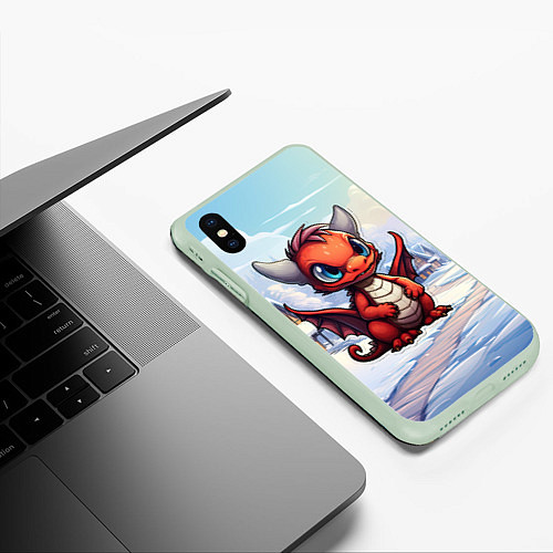 Чехол iPhone XS Max матовый Милый дракон 2024 года / 3D-Салатовый – фото 3