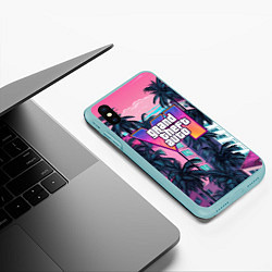 Чехол iPhone XS Max матовый GTA 6 Vice logo, цвет: 3D-мятный — фото 2