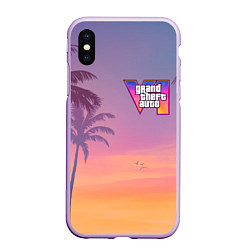 Чехол iPhone XS Max матовый Gta 6 пальмы и птицы, цвет: 3D-сиреневый