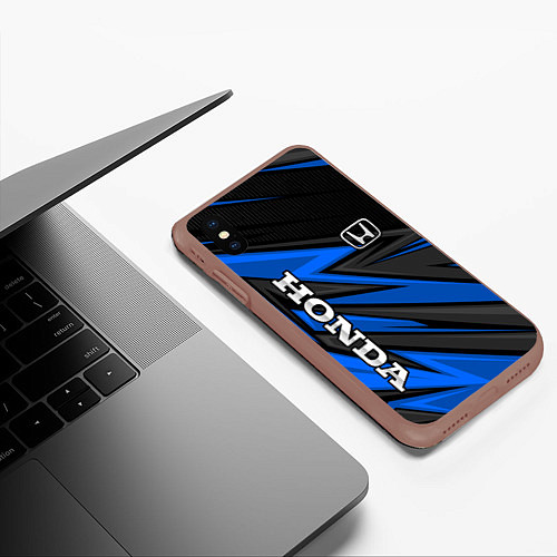 Чехол iPhone XS Max матовый Honda motors - синяя спортивная абстракция / 3D-Коричневый – фото 3