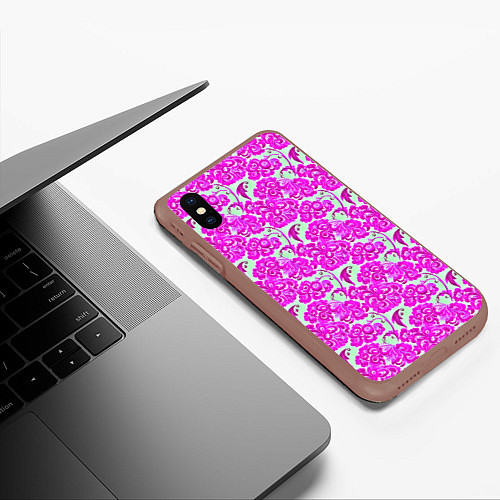 Чехол iPhone XS Max матовый Розовая гжель / 3D-Коричневый – фото 3