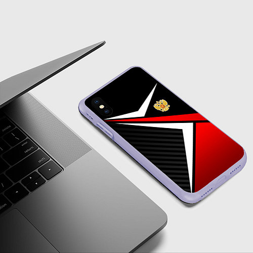 Чехол iPhone XS Max матовый Russia - black and red / 3D-Светло-сиреневый – фото 3