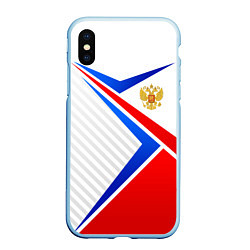 Чехол iPhone XS Max матовый Герб РФ - классические цвета флага, цвет: 3D-голубой