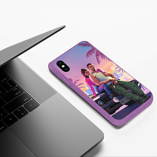 Чехол iPhone XS Max матовый Jason & Lucia - GTA 6 official art / 3D-Фиолетовый – фото 3