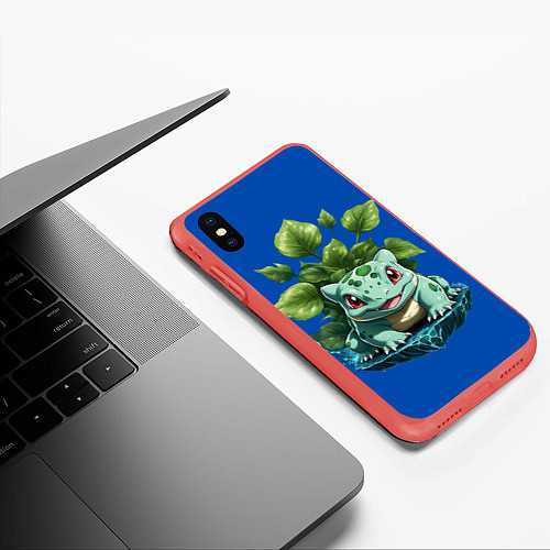 Чехол iPhone XS Max матовый Бульбазавр покемон / 3D-Красный – фото 3