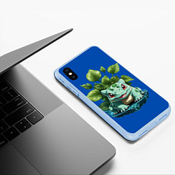 Чехол iPhone XS Max матовый Бульбазавр покемон, цвет: 3D-голубой — фото 2