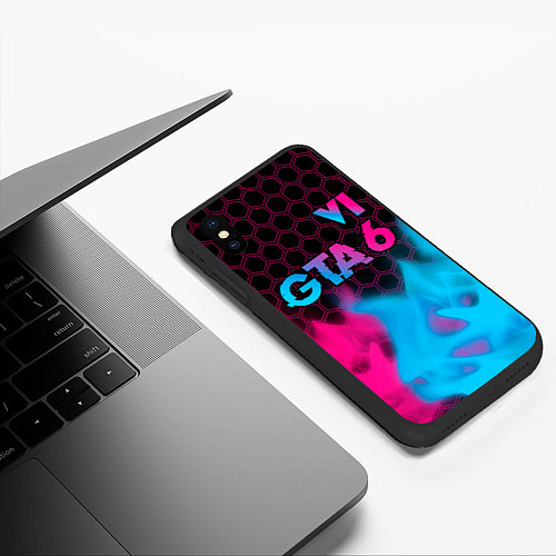 Чехол iPhone XS Max матовый GTA 6 - neon gradient посередине / 3D-Черный – фото 3